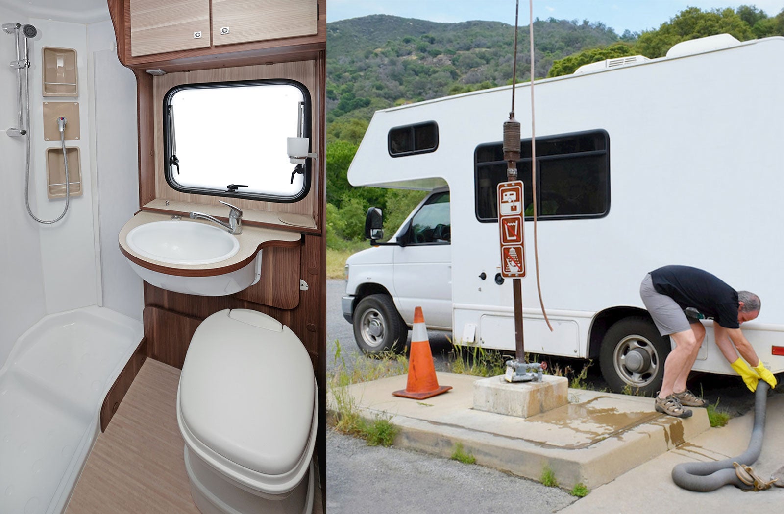 Portable RV/camper toilet and holding tank setup in Newark, New Jersey